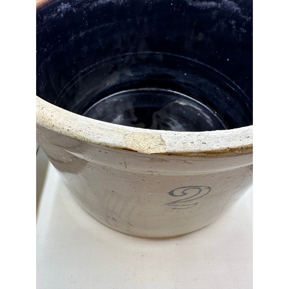 Antique Stoneware Kitchen Crock Two-Tone Brown and Beige Canister Planter - Picture 2 of 5